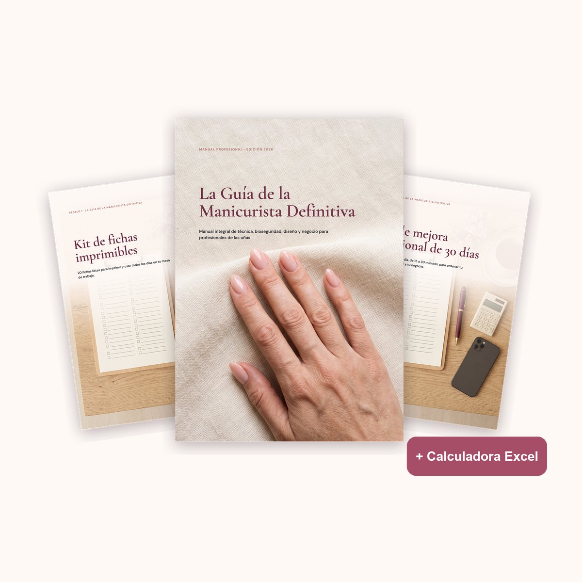 La Guía de la Manicurista Definitiva en PDF junto al kit de fichas y el plan de 30 días